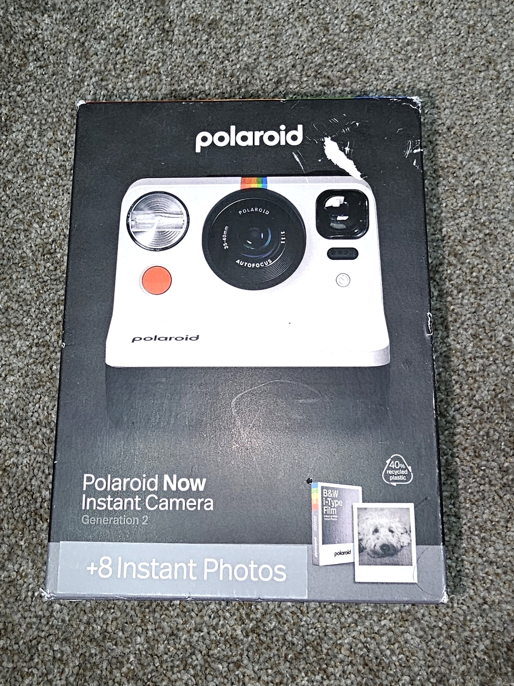 Polaroid White Instant Camera with Black Lens and Rainbow Accent